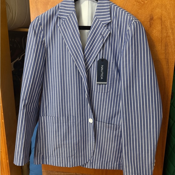 Nautica Men's Blue and White Striped Blazer S